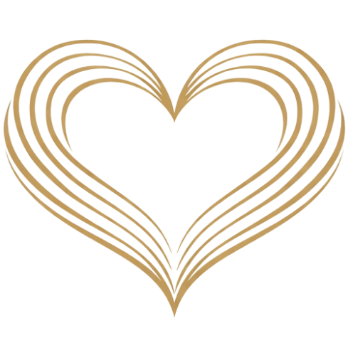 Gold heart-shaped logo on a white background