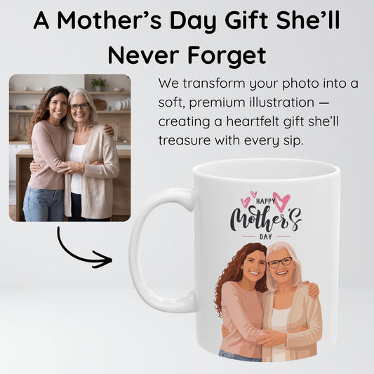 Personalized Mother's Day Mug – Custom Illustrated Photo Gift